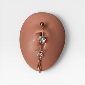 Rose Gold Crystal Flower Belly Ring